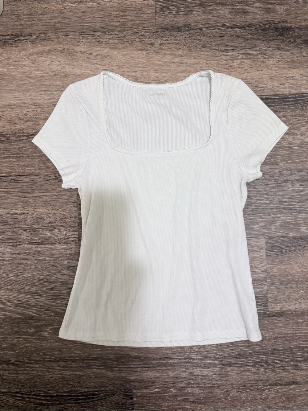Old Navy White Square-Neck Ribbed Short Sleeve Tee